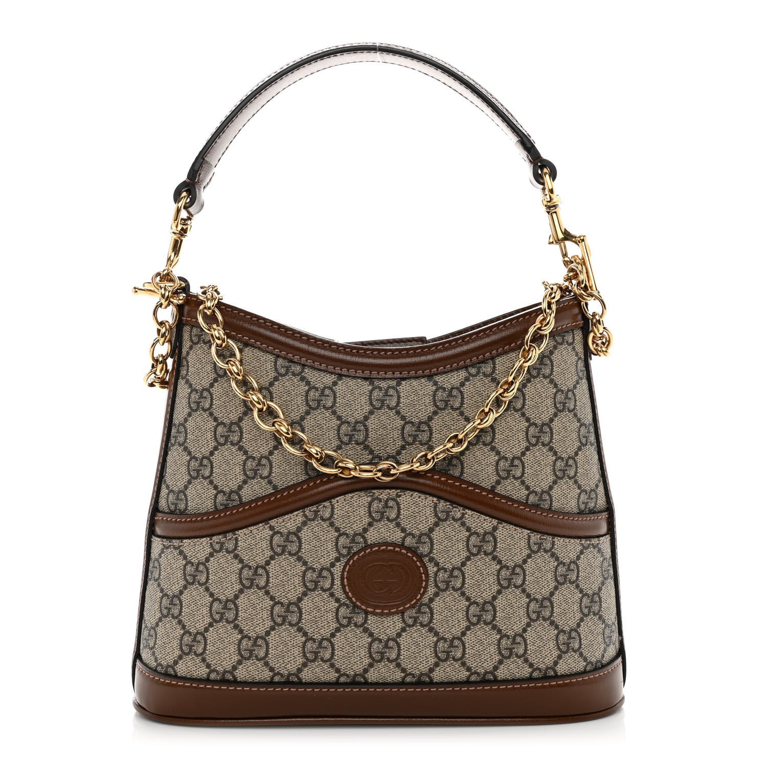 Gucci GG Supreme Monogram Azalea Calfskin Retro Interlocking G Chain Shoulder Bag Beige Ebony Brown Sugar 1 of 9