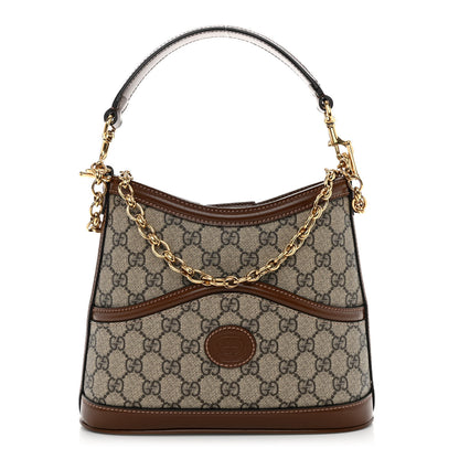 Gucci GG Supreme Monogram Azalea Calfskin Retro Interlocking G Chain Shoulder Bag Beige Ebony Brown Sugar 1 of 9
