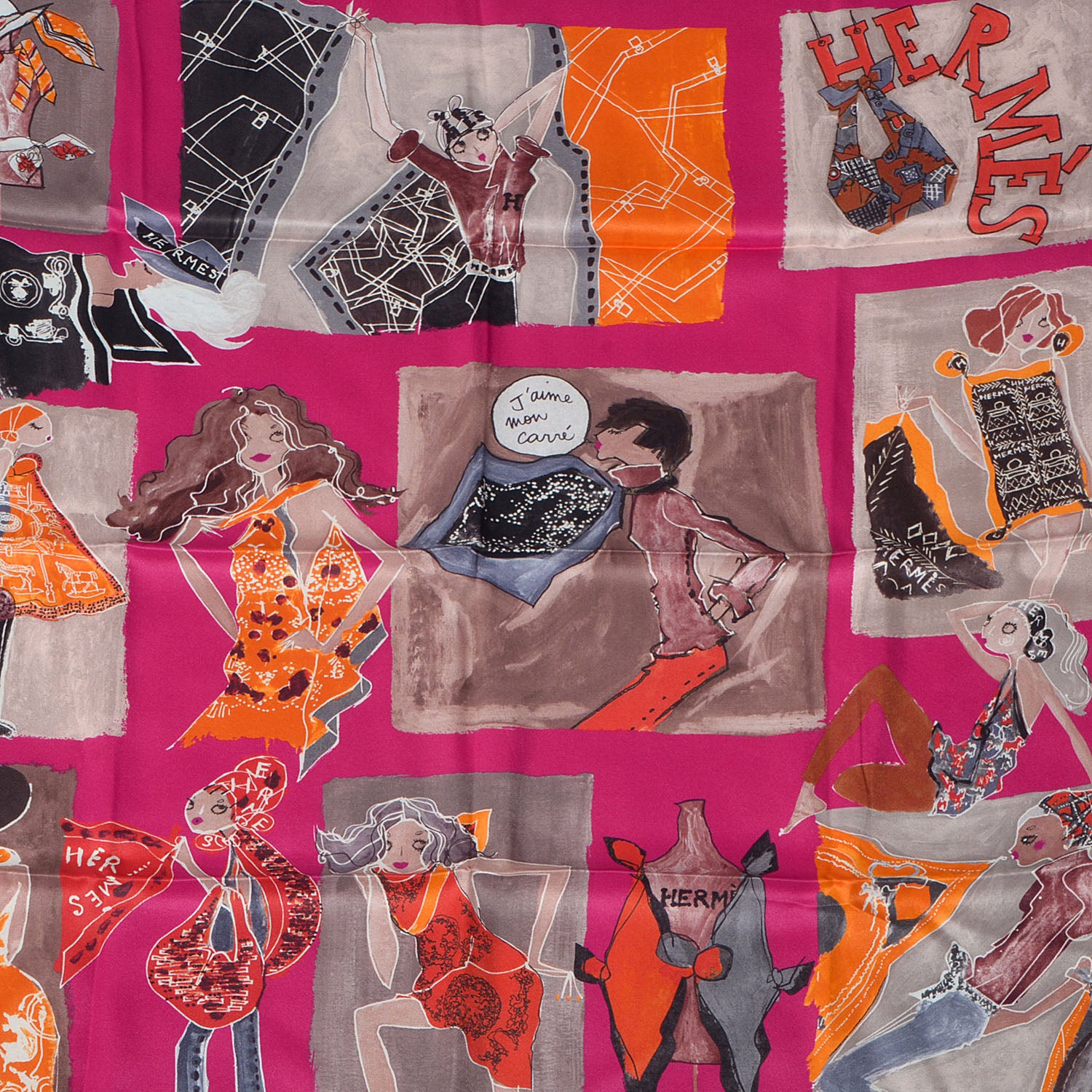 Hermes Silk J'aime Mon Carre Scarf 70 Rose Indien Marron Glace Orange 1 of 5