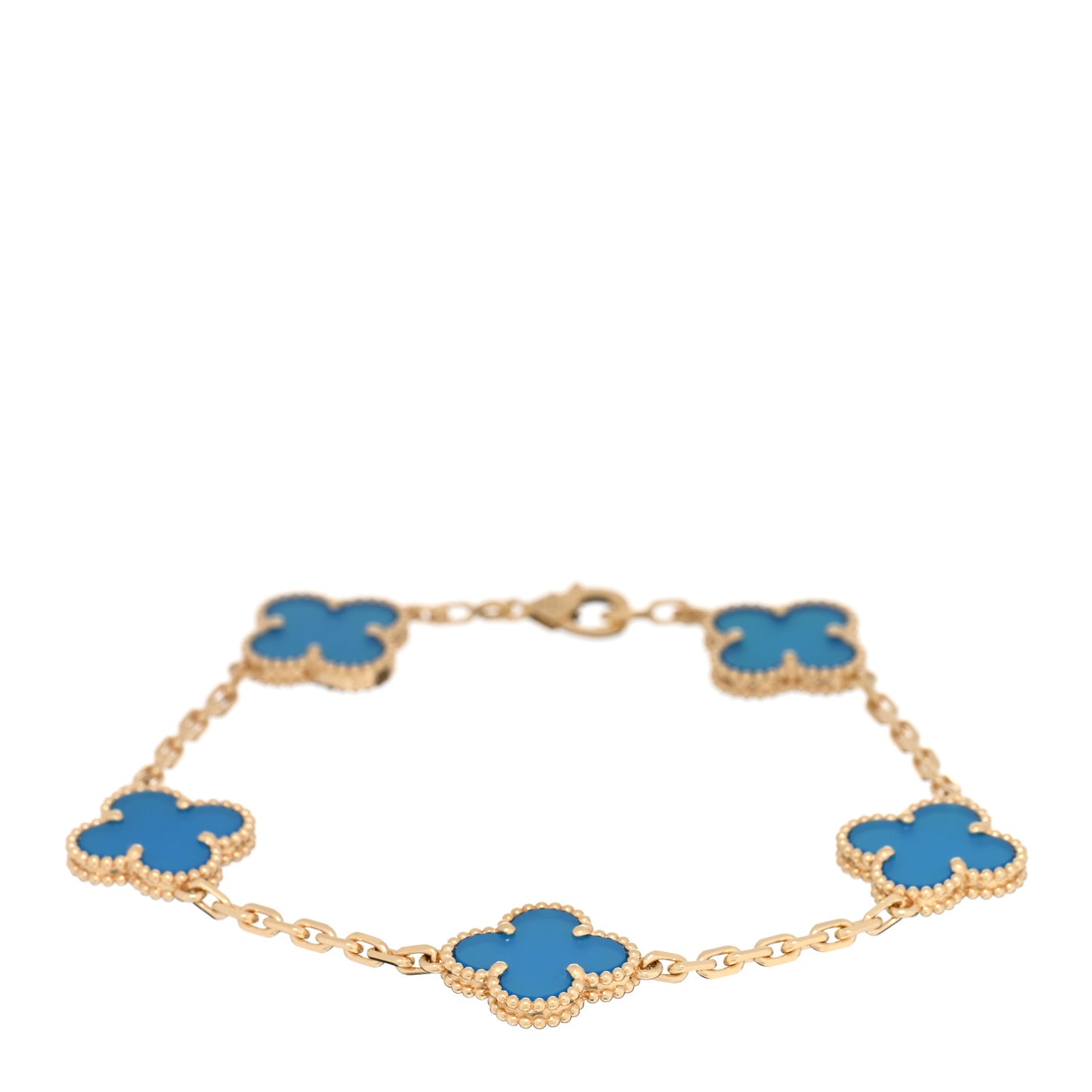 18K Yellow Gold Blue Agate 5 Motifs Vintage Alhambra Bracelet