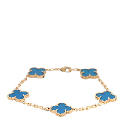 Van Cleef & Arpels 18K Yellow Gold Blue Agate 5 Motifs Vintage Alhambra Bracelet 1 of 4