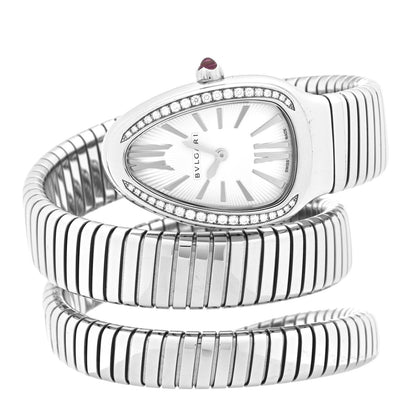 Bulgari Stainless Steel Diamond Bezel 35mm Serpenti Tubogas Double Spiral Quartz Watch 2 of 5