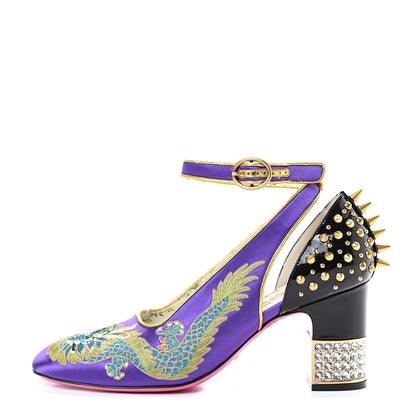Gucci Satin Embroidered Dragon Caspar Pumps 38.5 Purple Oro Vecchio Black 1 of 11