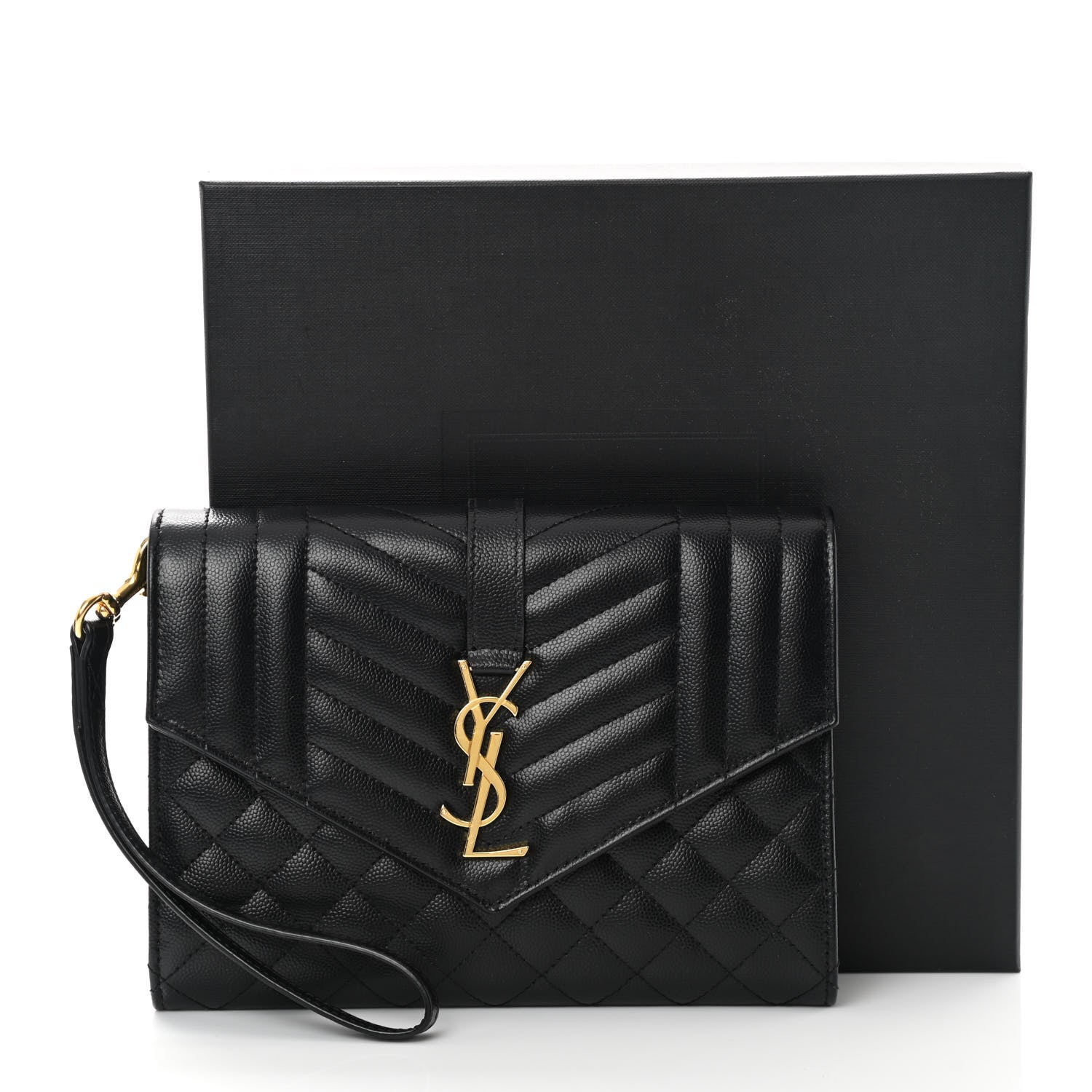 Saint Laurent Grain De Poudre Textured Mixed Matelasse Triquilt Monogram Clutch Black 11 of 11