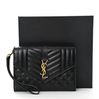 Saint Laurent Grain De Poudre Textured Mixed Matelasse Triquilt Monogram Clutch Black 11 of 11