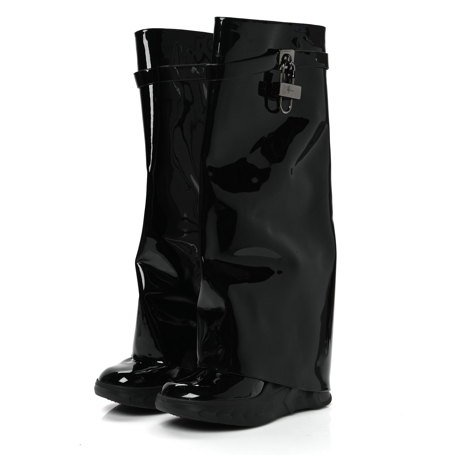 Givenchy Patent Shark Lock Biker Knee Boots 39 Black 1831833