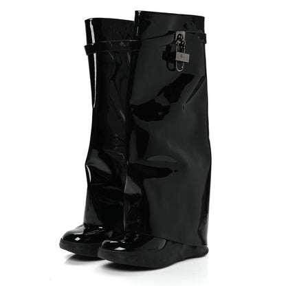 Givenchy Patent Shark Lock Biker Knee Boots 39 Black 3 of 9