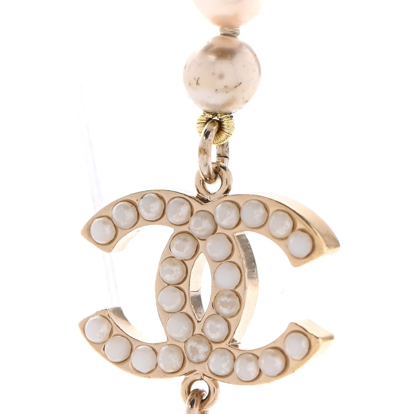 Graduated Pearl CC Long Necklace Gold