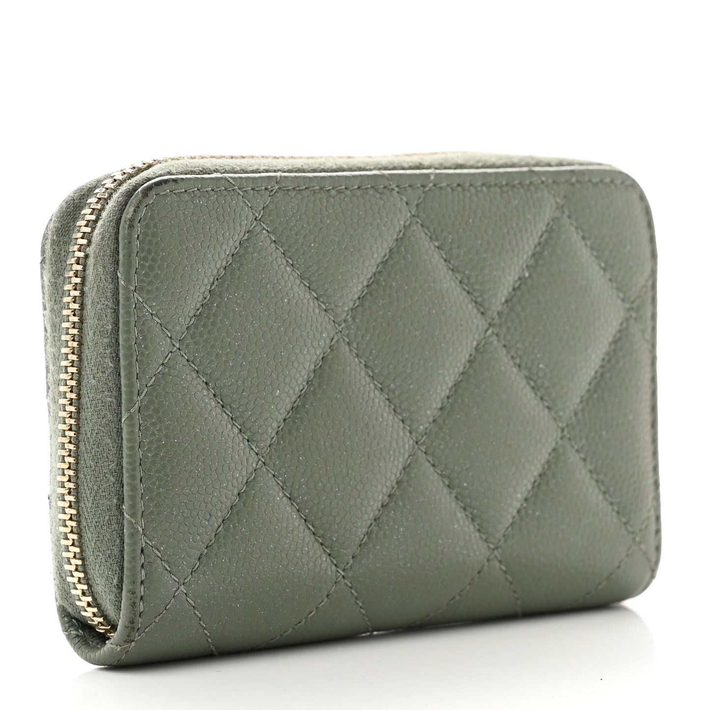 Iridescent Caviar Quilted Zip Coin Purse Green