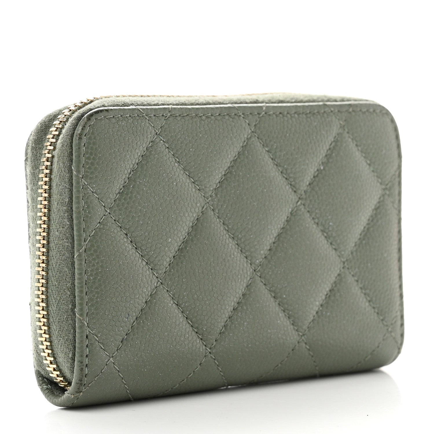 Chanel Iridescent Caviar Quilted Zip Coin Purse Green 3 of 9