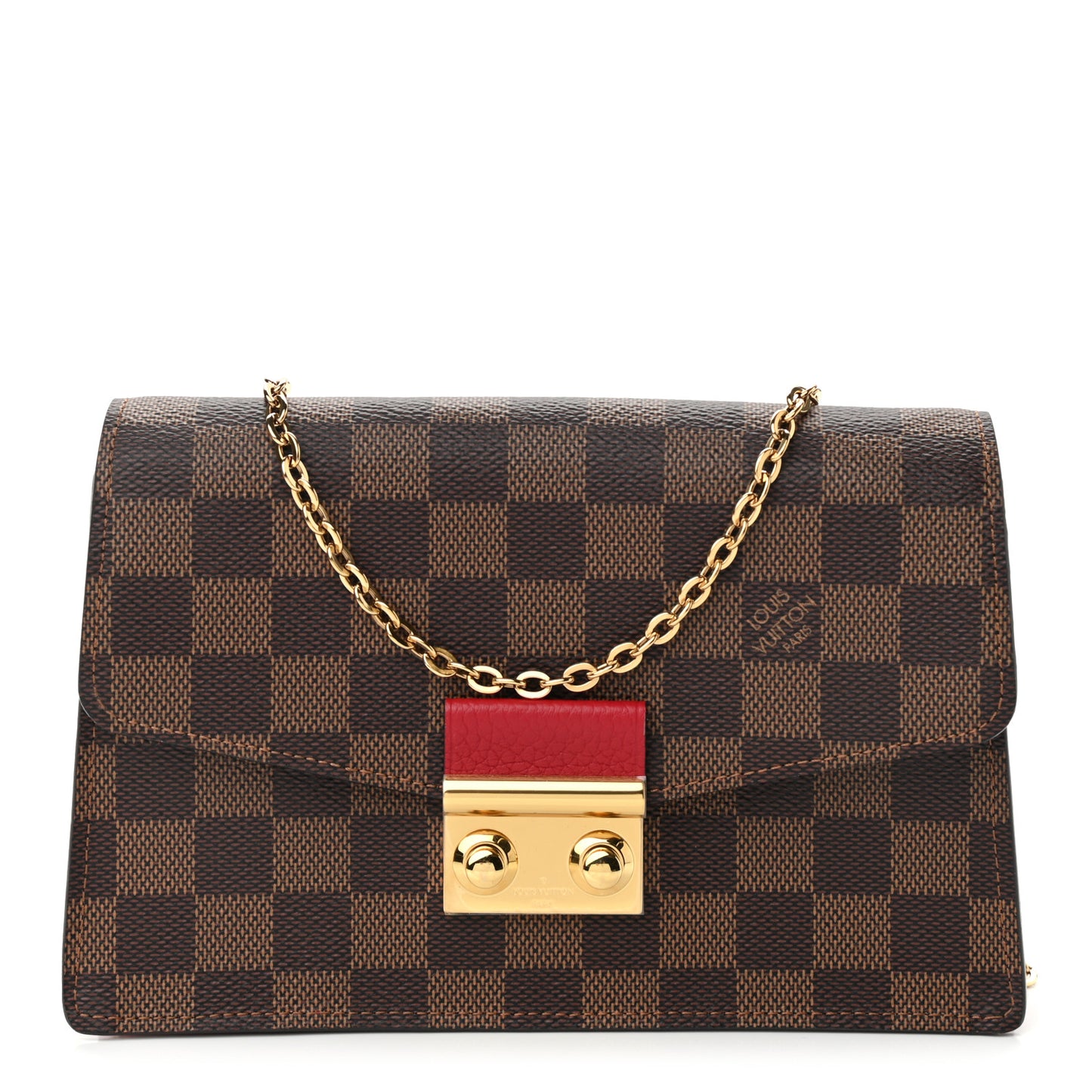 Damier Ebene Croisette Chain Wallet Scarlet