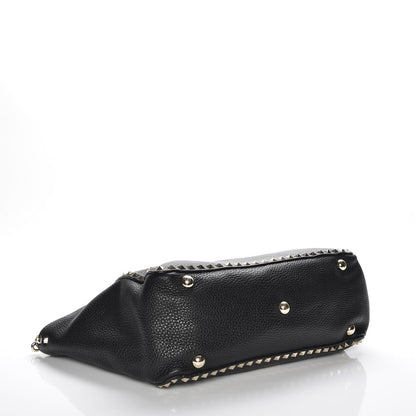 Valentino Garavani Pebbled Calfskin Medium Rockstud Tote Black 5 of 8