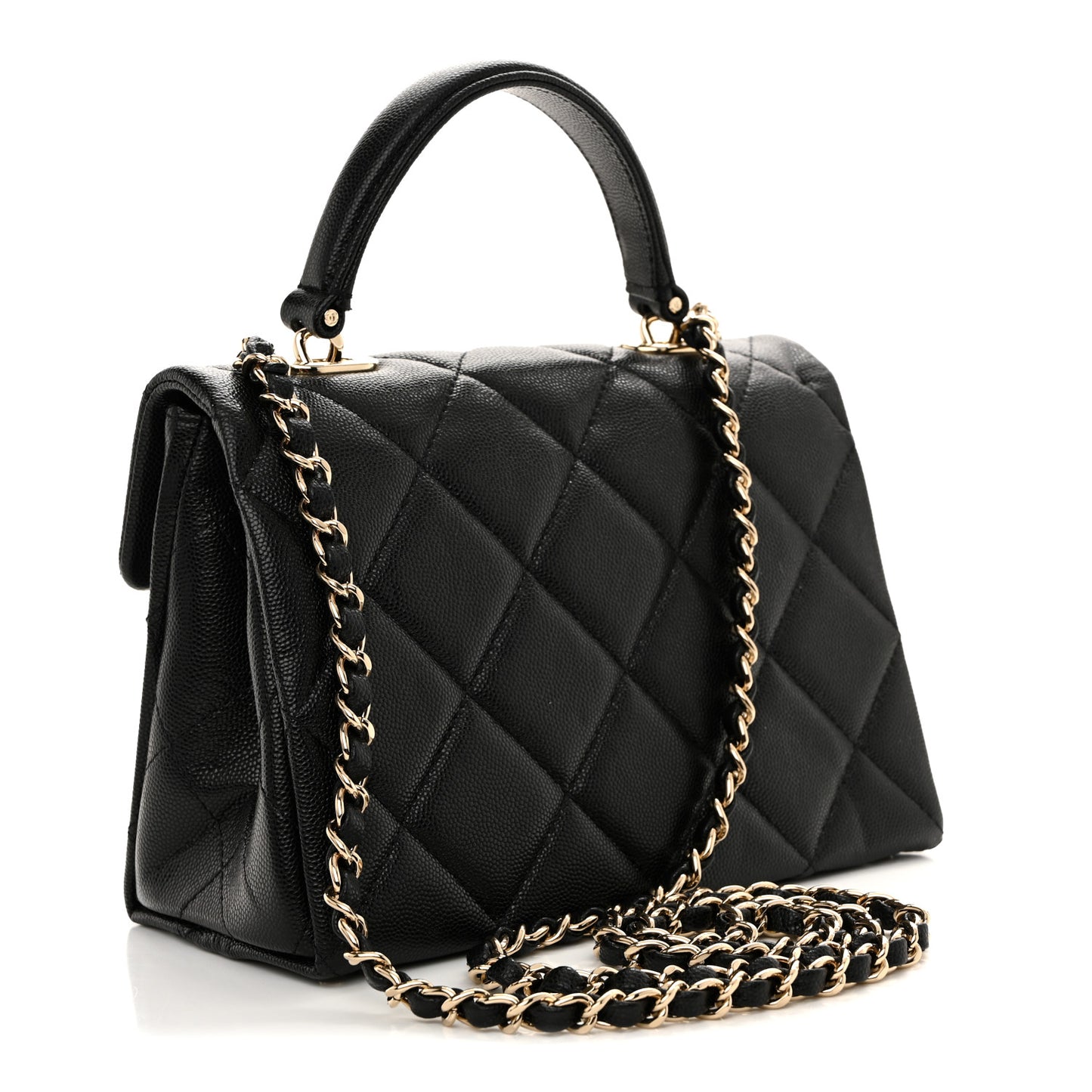 Caviar Quilted Mini Retro Twist Top Handle Flap Black
