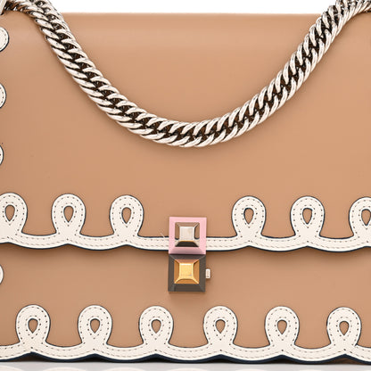Fendi Vitello Liberty Dolce Scalloped Studded Scrollwork Kan I Shoulder Bag Cuoio White 8 of 12
