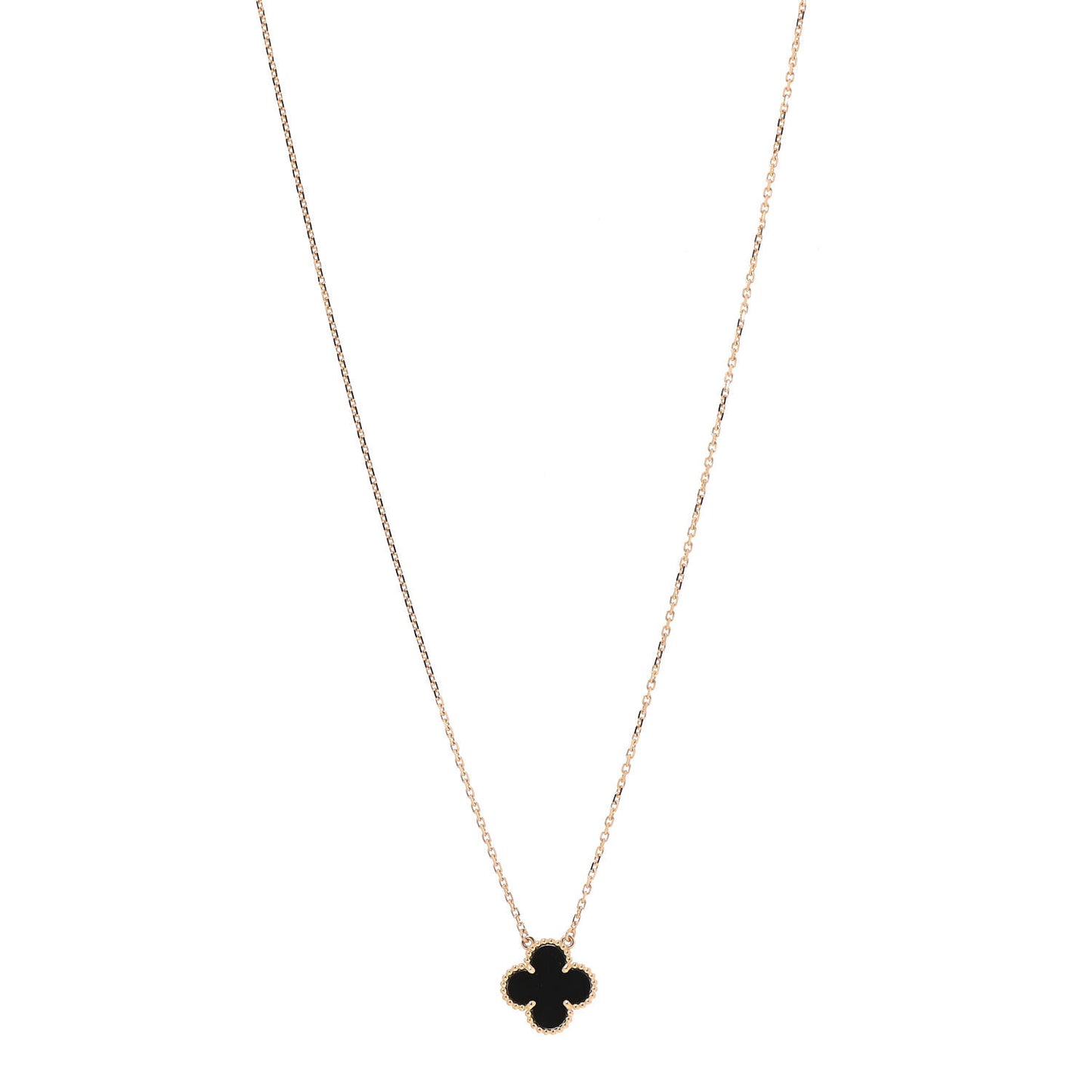18K Yellow Gold Black Onyx Vintage Alhambra Pendant Necklace