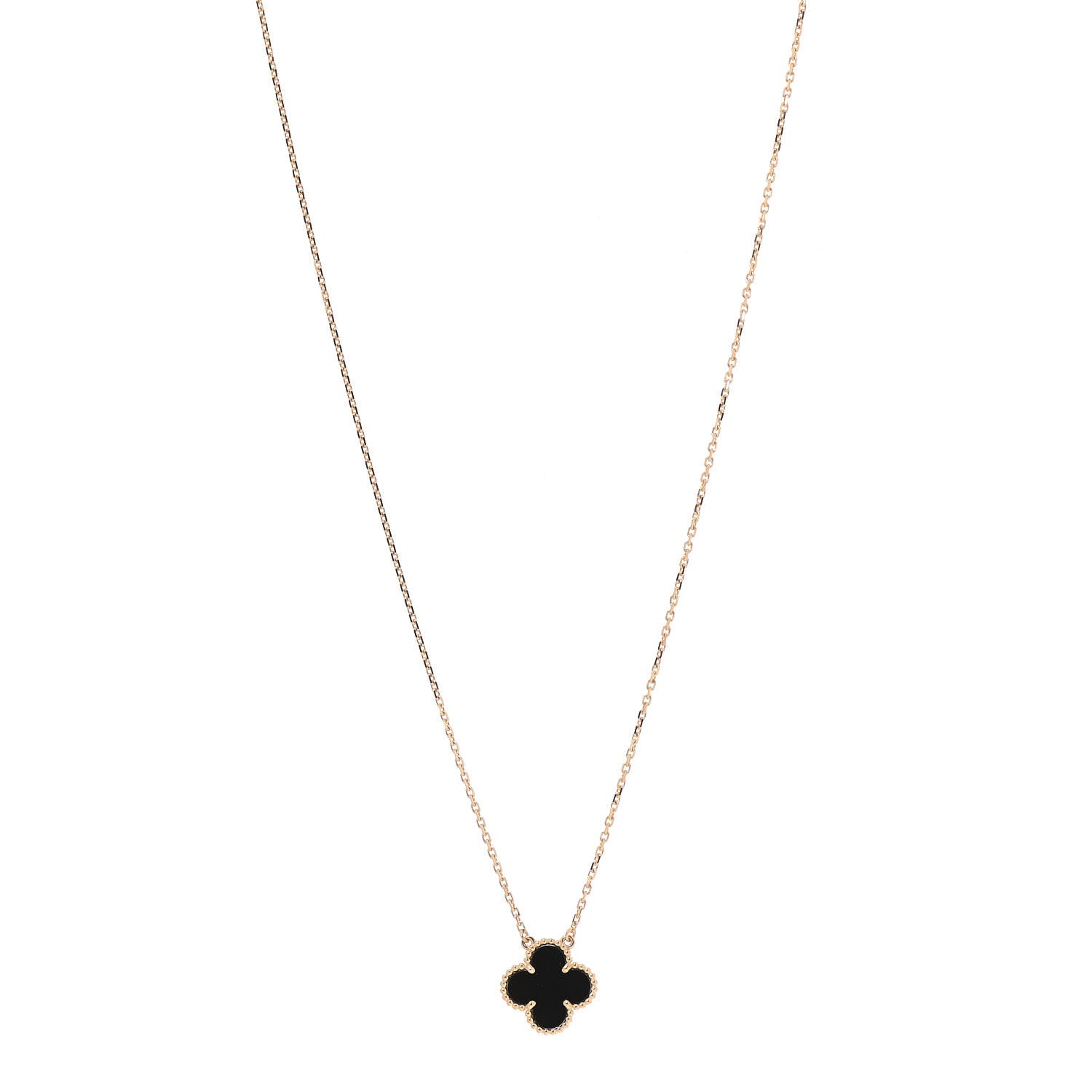 Van Cleef & Arpels 18K Yellow Gold Black Onyx Vintage Alhambra Pendant Necklace 1 of 6
