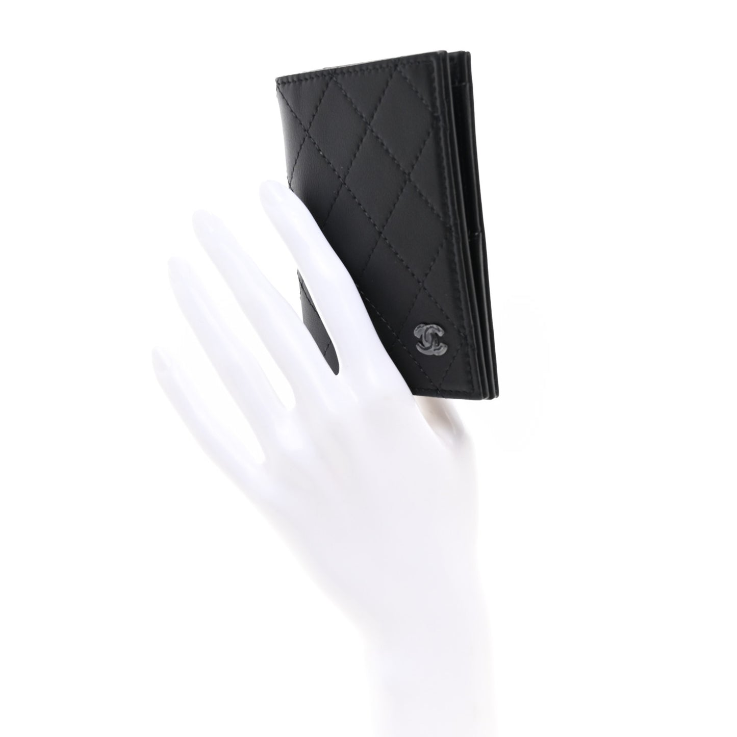 Grained Calfskin Quilted Card Holder Wallet So Black