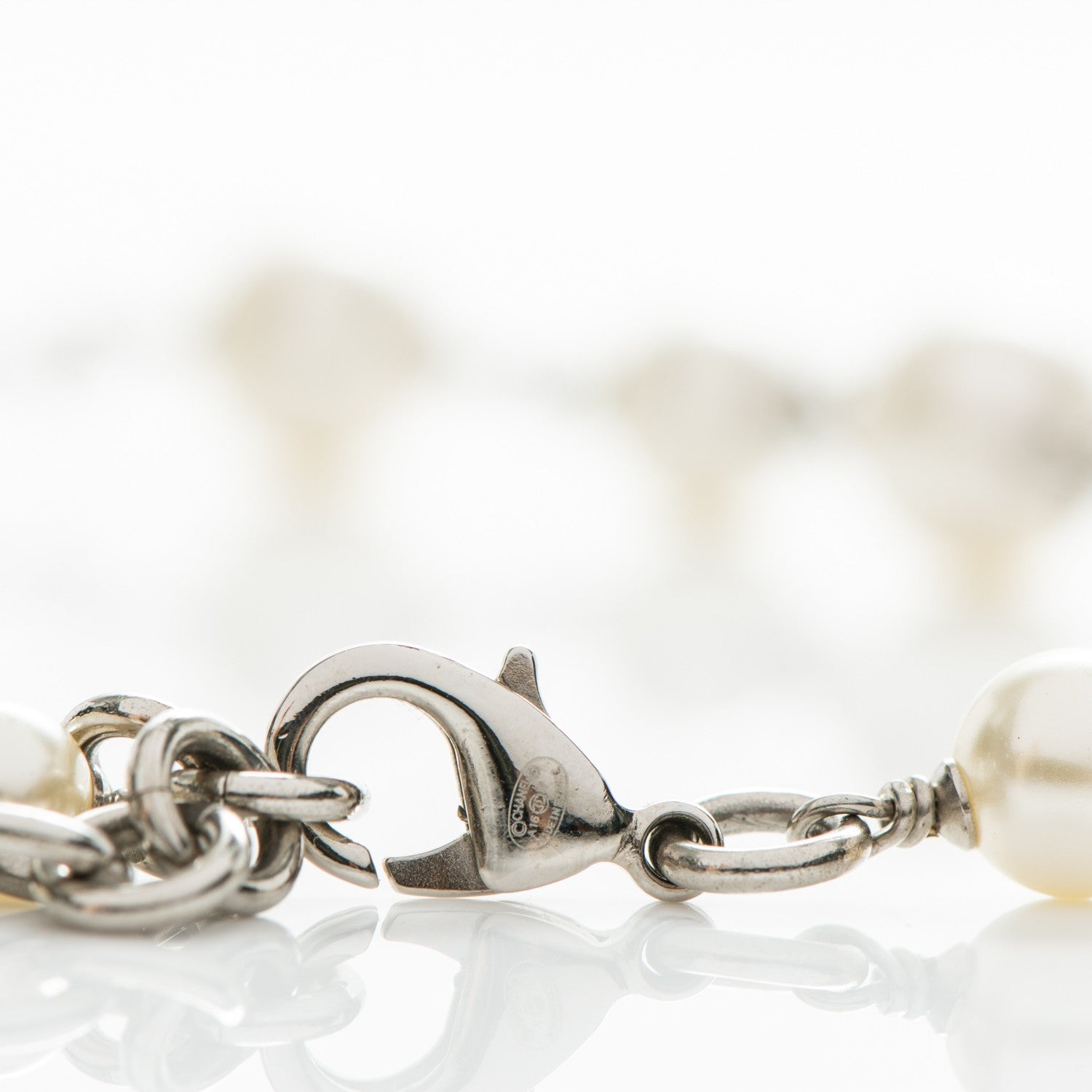 Chanel Crystal Pearl CC Long Necklace Silver 5 of 5