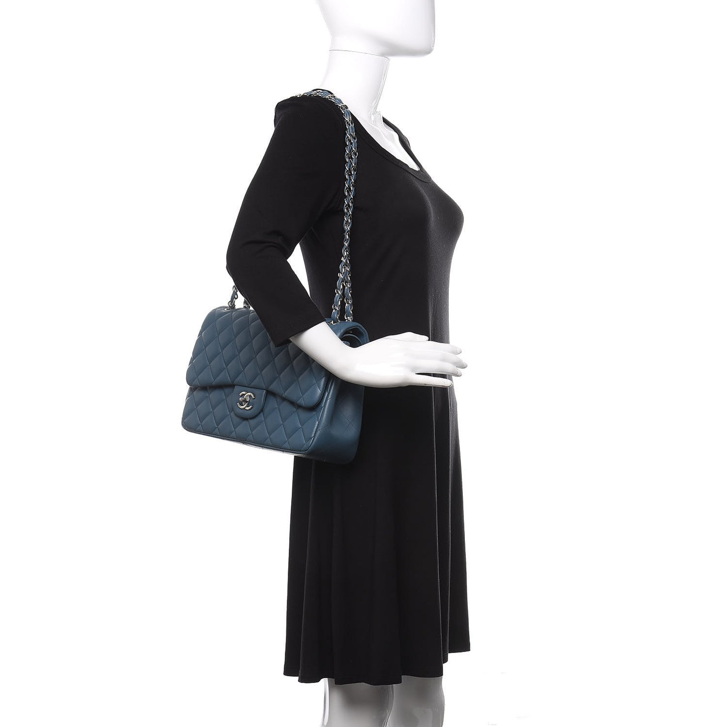 Lambskin Quilted Jumbo Double Flap Light Blue