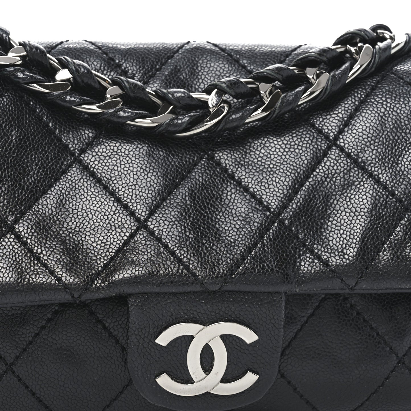 Glazed Caviar Quilted Medium Modern Chain Flap Black
