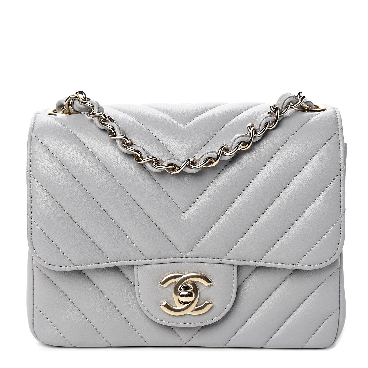 Lambskin Chevron Quilted Mini Square Flap Grey