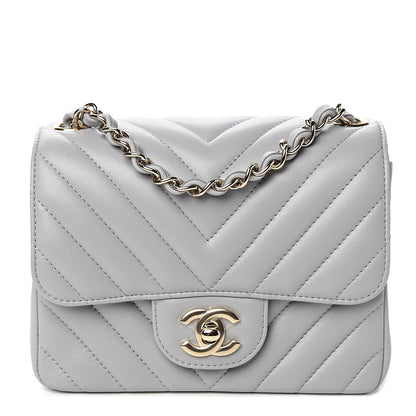 Chanel Lambskin Chevron Quilted Mini Square Flap Grey 1 of 10