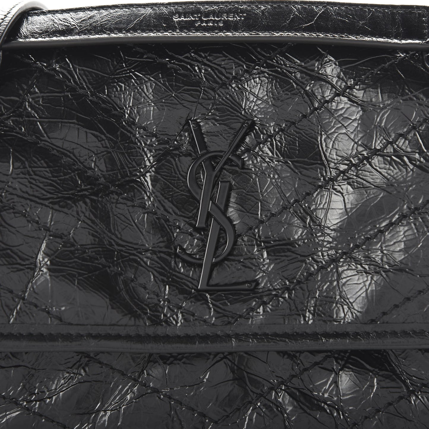 Crinkled Calfskin Matelasse Monogram Baby Niki Chain Satchel Black