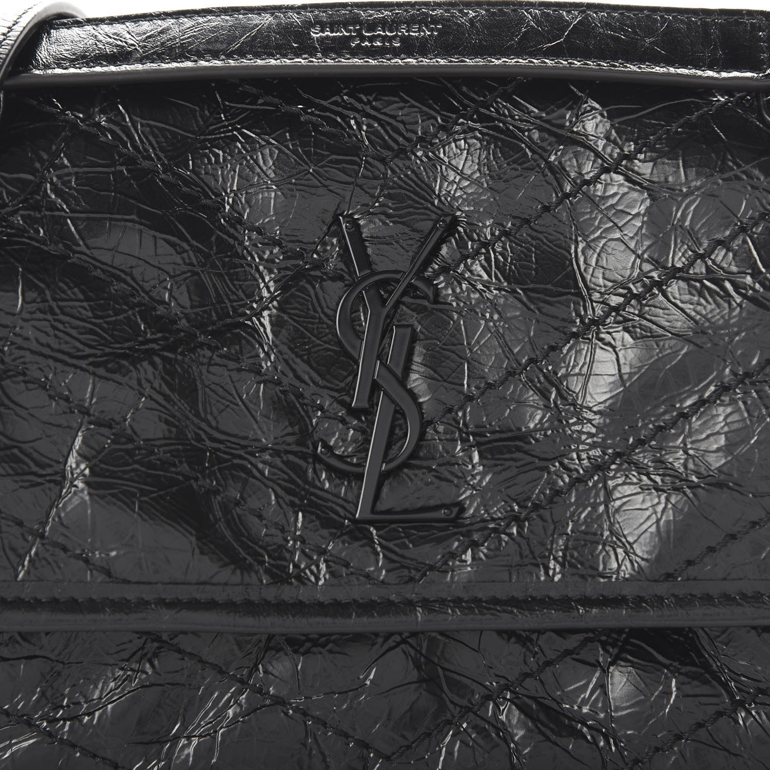Saint Laurent Crinkled Calfskin Matelasse Monogram Baby Niki Chain Satchel Black 8 of 9