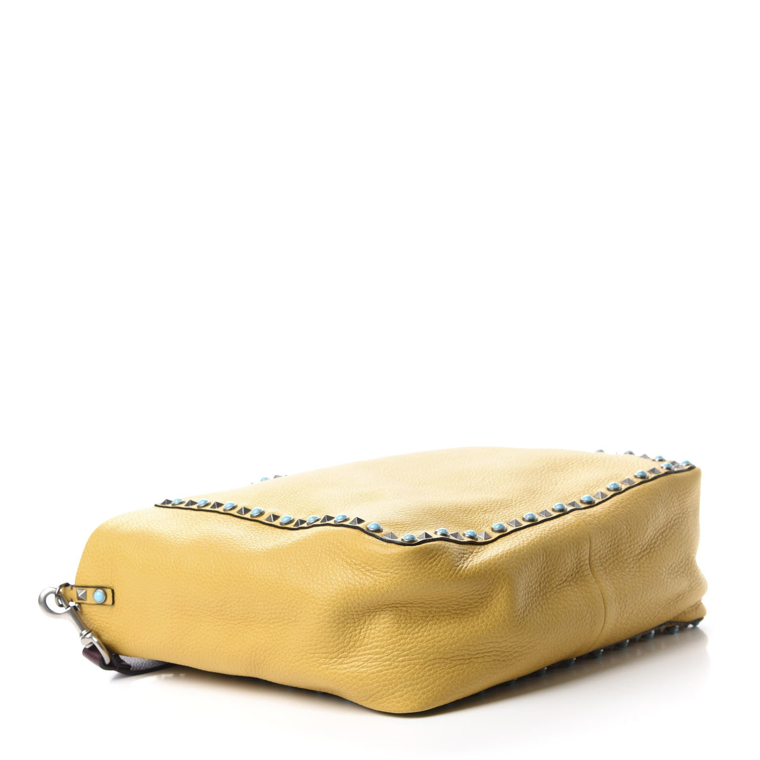 Valentino Garavani Stampa Alce Calfskin Medium Guitar Strap Rockstud Rolling Reversible Tote Wine Yellow 12 of 18