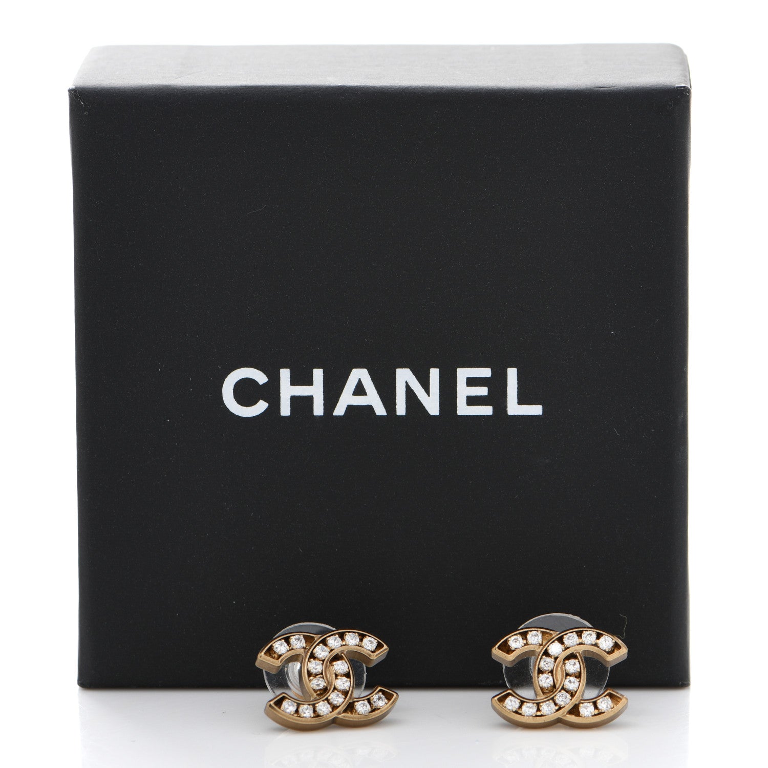 Chanel Matte Metal Crystal CC Earrings Gold 5 of 5