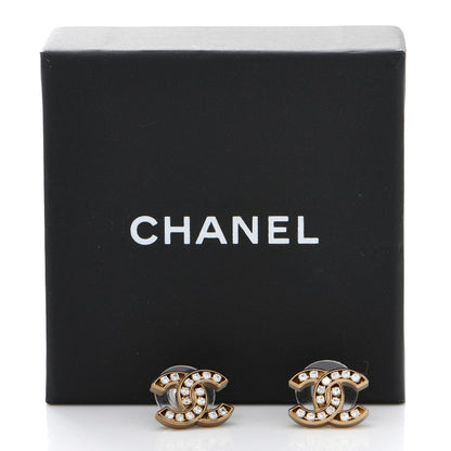 Chanel Matte Metal Crystal CC Earrings Gold 5 of 5