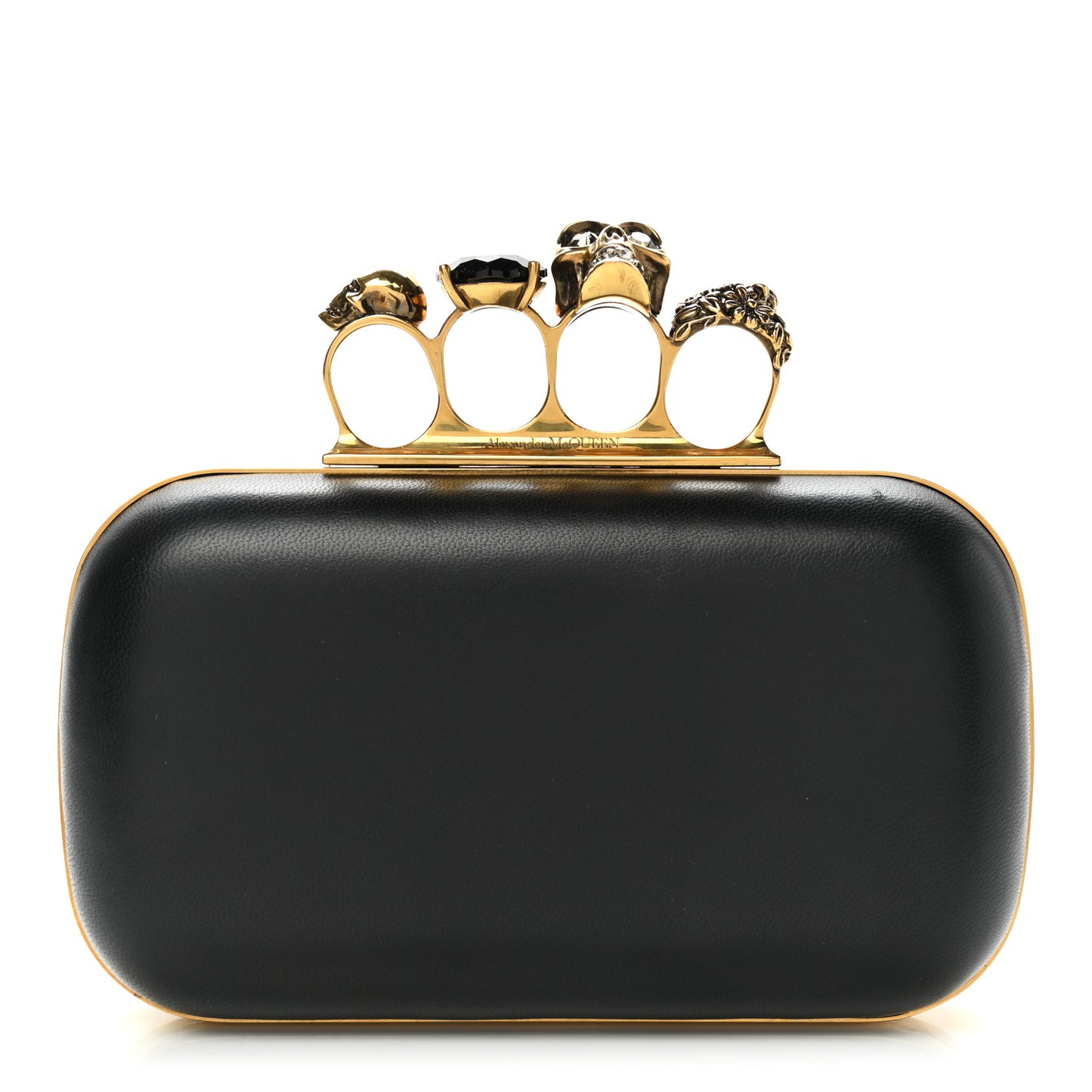 Nappa Skull Knuckle Duster Box Clutch Black