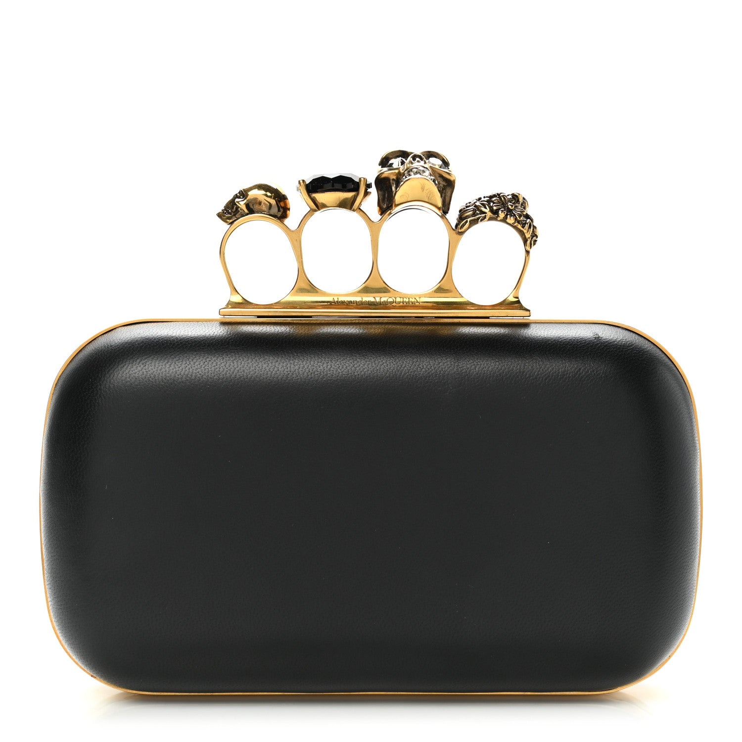 Alexander McQueen Nappa Skull Knuckle Duster Box Clutch Black 1 of 8
