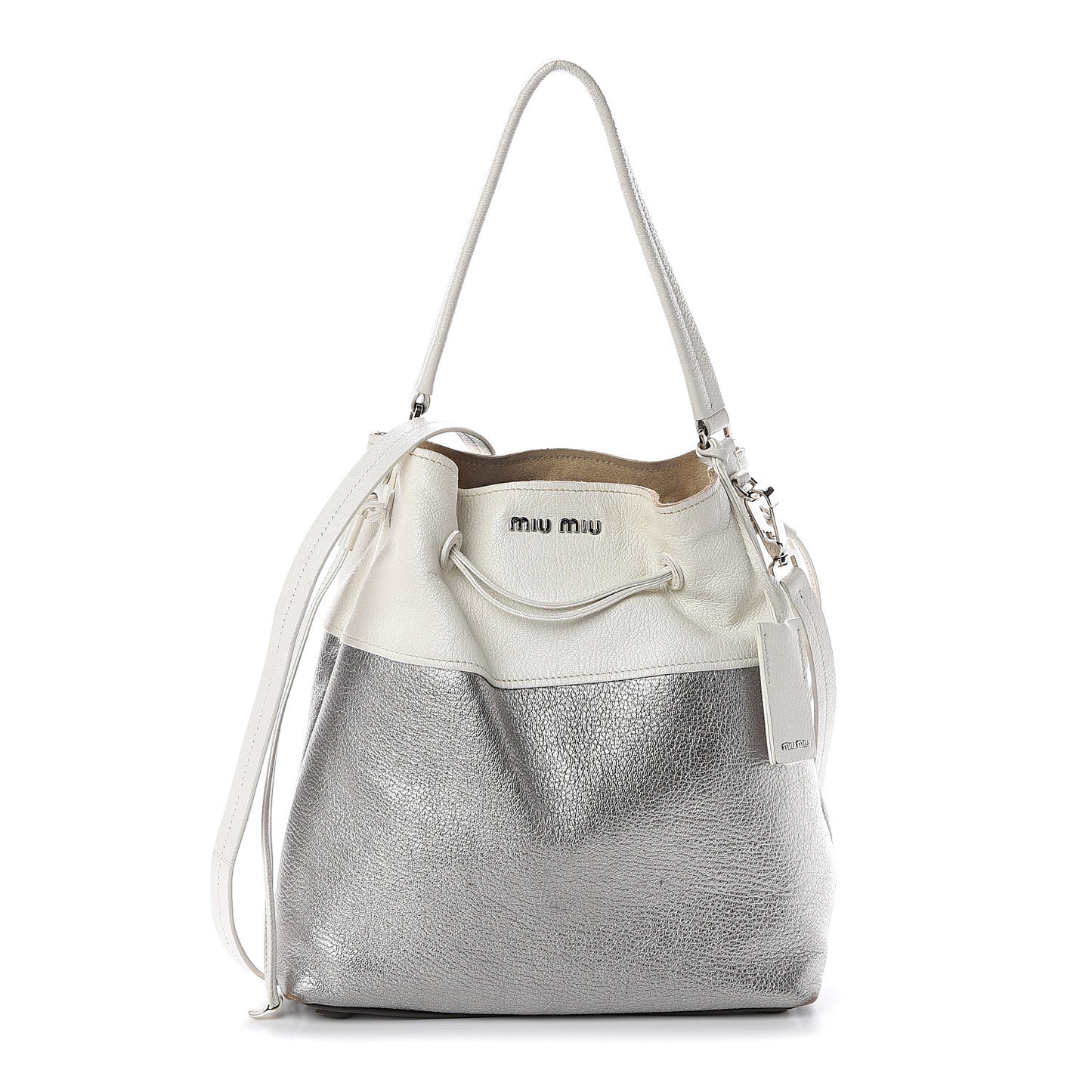 Goatskin Madras Bi-Color Bucket Bag Chrome White