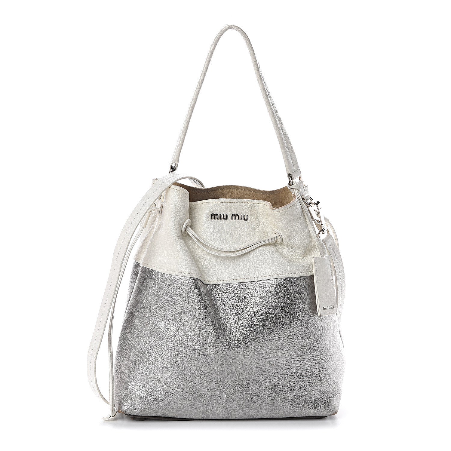 Miu Miu Goatskin Madras Bi-Color Bucket Bag Chrome White 1 of 8