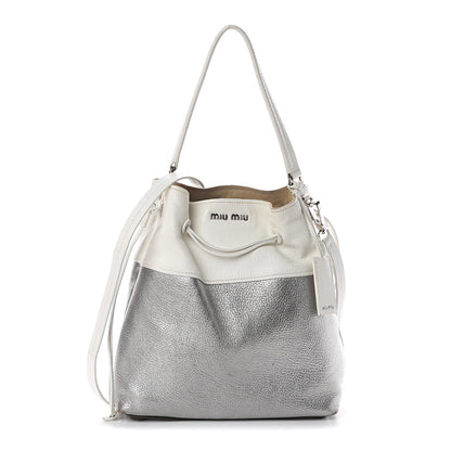 Miu Miu Goatskin Madras Bi-Color Bucket Bag Chrome White 1 of 8