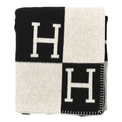 Hermes Wool Cashmere Signature Avalon Blanket Ecru Gris Fonce 1 of 5