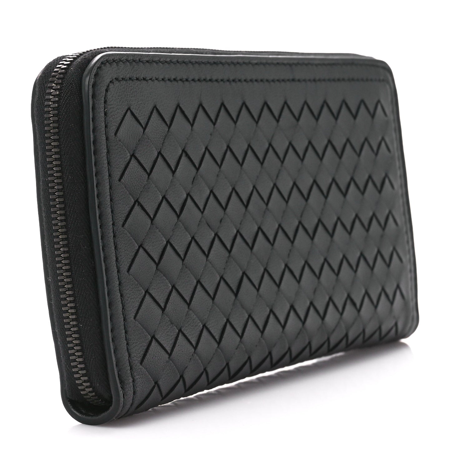 Nappa Intrecciato Zip Around Wallet Black