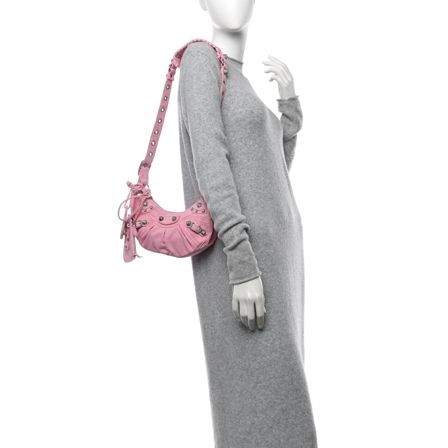 Balenciaga Washed Frayed Denim Crystal Le Cagole Shoulder Bag XS Denim Pink 3 of 12