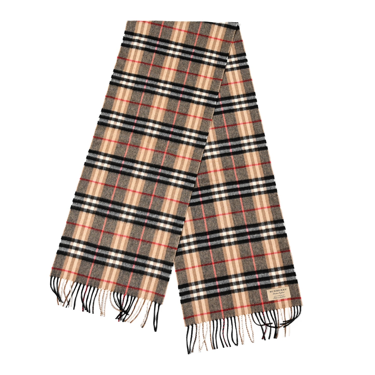 Cashmere House Check Fringe Scarf Camel