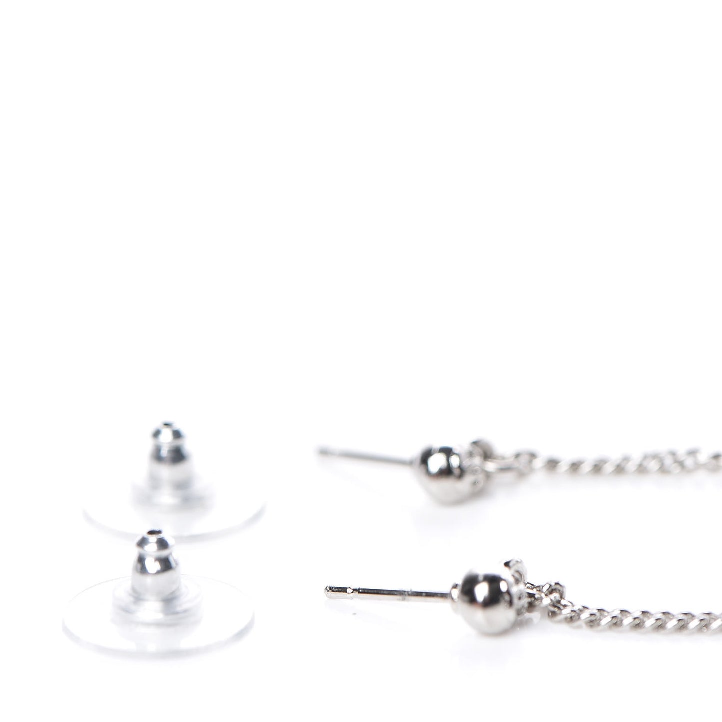 Baguette Crystal CC Drop Earrings Silver
