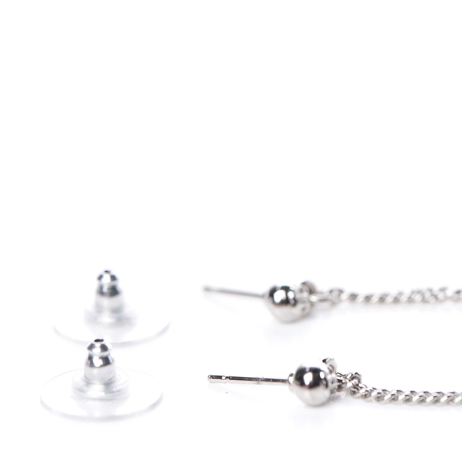 Chanel Baguette Crystal CC Drop Earrings Silver 3 of 4