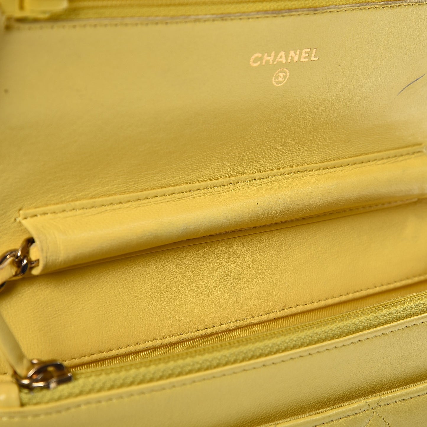 Lambskin Quilted Wallet on Chain WOC Yellow