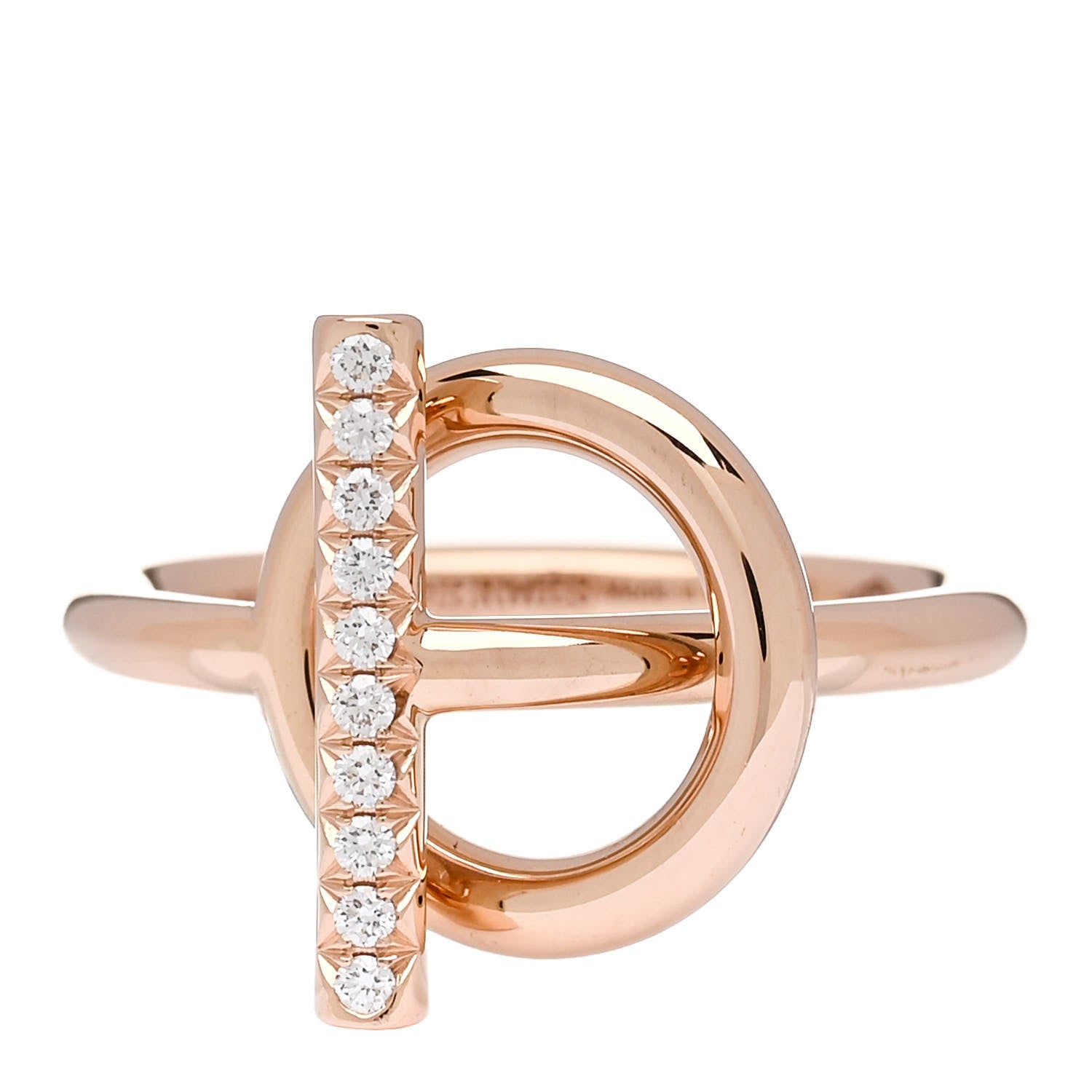Hermes 18K Rose Gold Diamond PM Echappee Ring 50 5.25 1 of 5