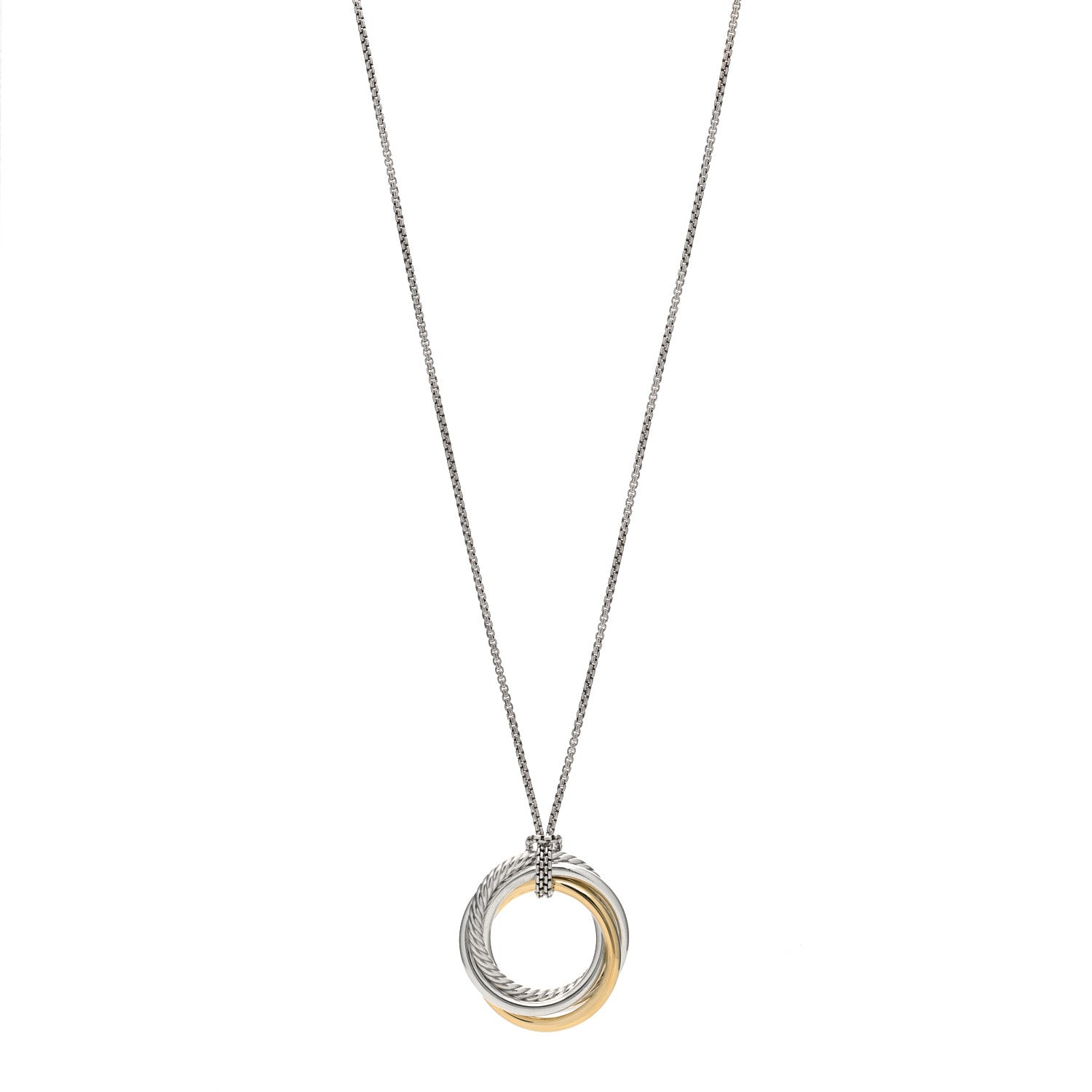 David Yurman Sterling Silver 14K Yellow Gold 28mm Crossover Pendant Necklace 1 of 4