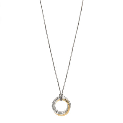 David Yurman Sterling Silver 14K Yellow Gold 28mm Crossover Pendant Necklace 1 of 4