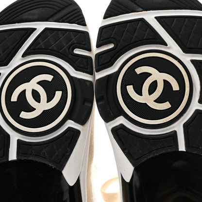 Chanel Knit Fabric Suede Calfskin Womens CC Sneakers 38.5 Ivory 7 of 9