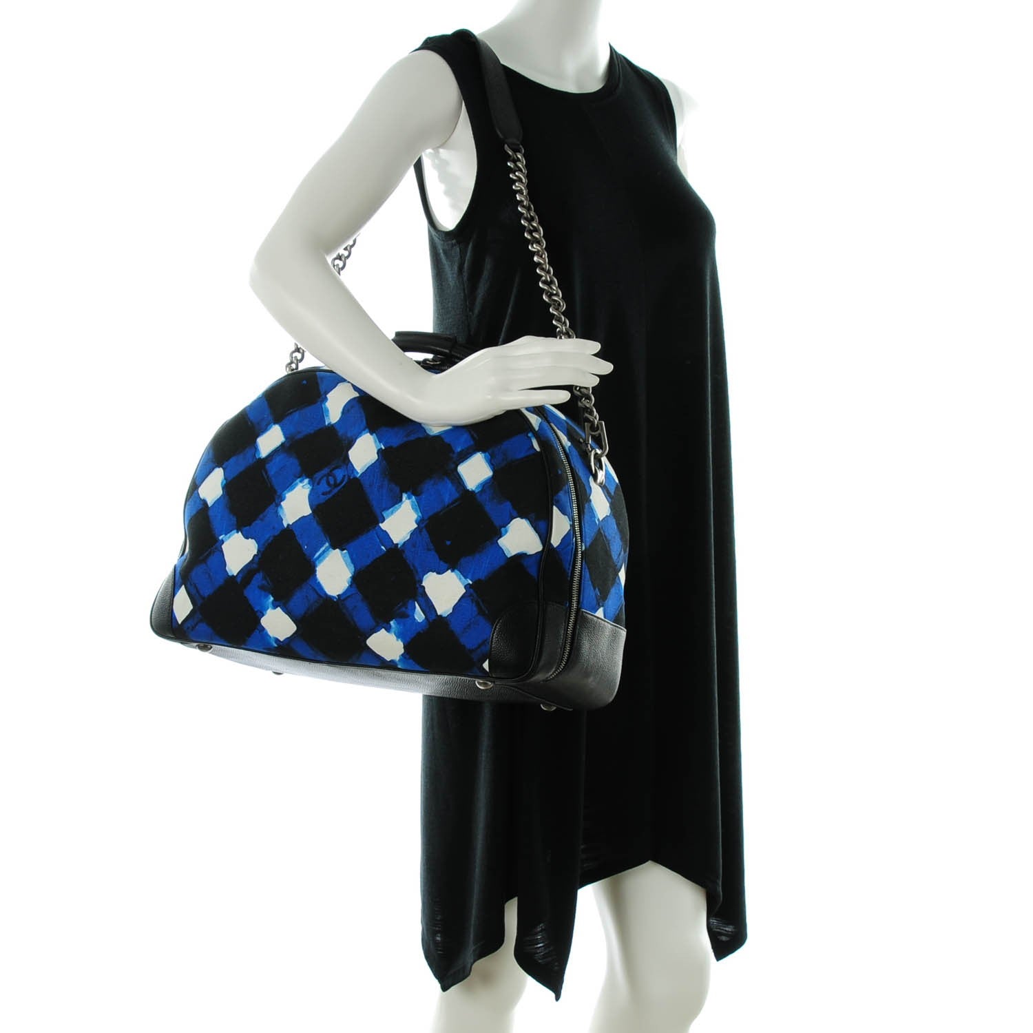 Chanel Caviar Printed Canvas Bowling Bag White Blue Black 2 of 7