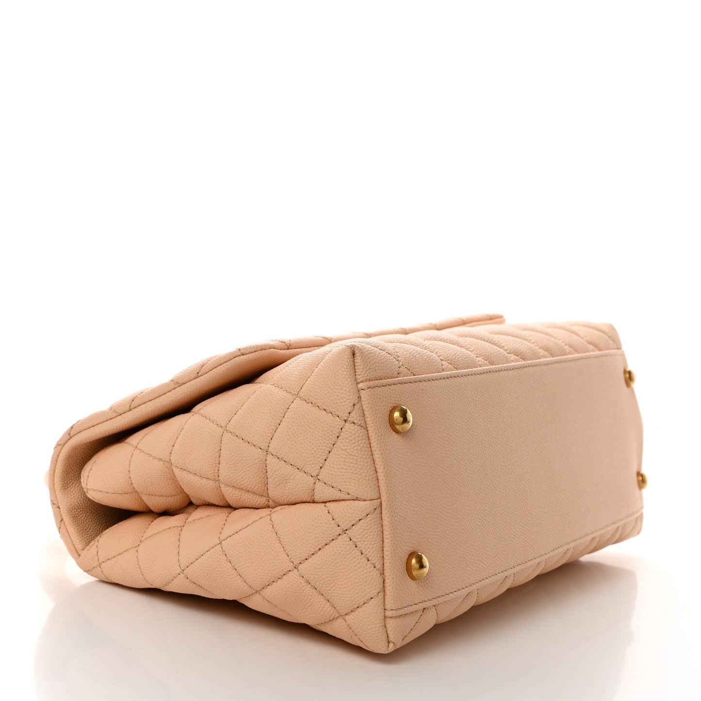 Caviar Quilted Small Coco Handle Flap Beige