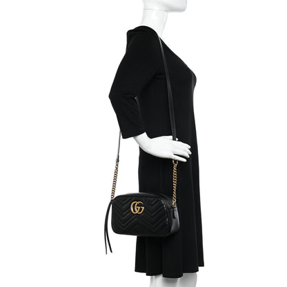 Gucci Calfskin Matelasse Small GG Marmont Chain Shoulder Bag Black 2 of 10